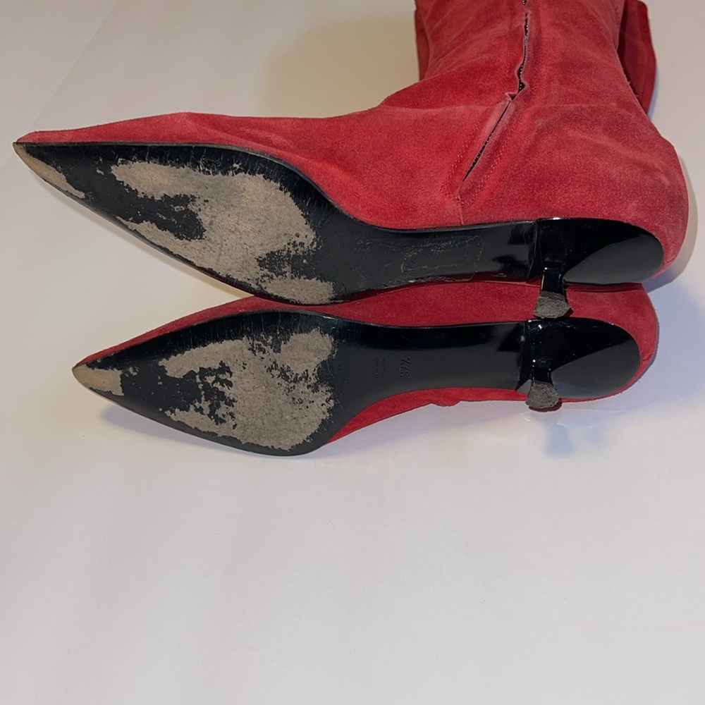 Vicini Pointy Toed Red Suede Boots - Women’s Size 37.5 - Picture 10 of 13